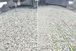  3	Zwei gleiche Maschinen mit identischem Material haben völligverschiedene Kapazitäten durch unterschiedlich schnelle Schichtenbildung (links: Gewebe, rechts: Flex-Mat®)	Two identical machines with identical material have totally differentcapacities due the different speed of stratification (on the left: woven wire, on the right: Flex-Mat®) 