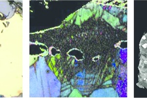  3 Bilder von Lichtmikroskopie (links), REM (Mitte [19]) und Computertomographie (rechts) • Images of light microscopy (left), SEM (centre [19]) and computer tomography (right) 