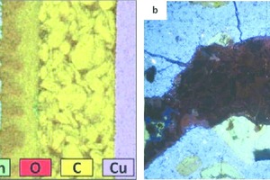  12 EDX-Bild (links – a) [12] und Kathodolumineszenzbild (rechts – b) [39] • EDX image (left – a) [12] and cathodoluminescence image (right – b) [39] 