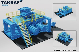  Modell einer Hochdruck-Rollenpresse, die bis zu 2400 t/h verarbeiten kann • A scale model of a High-Pressure Grinding Roll (HPGR) capable of handling up to 2400&nbsp;t/h 