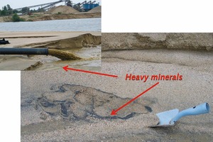  1 Lagenweise Anreicherung dunkler Schwerminerale in verspülten Feinsanden eines KieswerksLayerwise concentration of dark heavy minerals in fine sands flushed from a gravel plant 