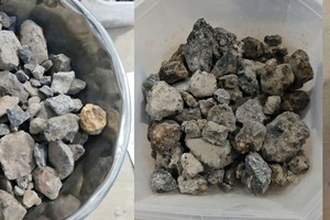  8 Products after sorting – from left to right: recycled aggregate, removed slag and removed wood 
