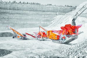  Mobile crusher and screening equipment in a quarry 