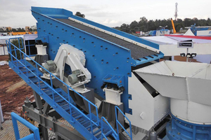  1	Circular-motion vibrating screen with dual motor drive on a mobile plant 