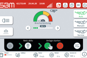  After activating the optional mains supply via the central main switch, the SBM system control Crush Control takes over the start routine 