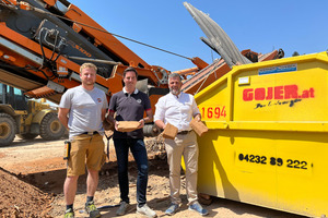  	F.l.t.r.: Markus Silly (Machine Operator), Oskar Preinig (CEO) and Wolfgang Tischler (Customer Relations) in front of their new R1000S impact crusher  