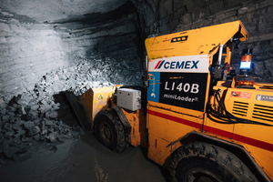  1 	Automatisierter Aramine L140B-Lader im Abbau unter Tage bei Cemex 