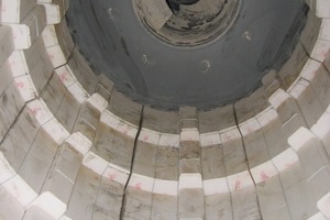  	Ceramic classifying lining (installed in the mill section, view in the direction of the mill inlet) 