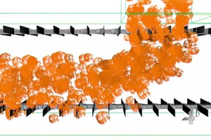  2 The material is fed into the conveyor from the top and falls through the moving chain to the bottom of the box • Das Material wird dem Förderer von oben aufgegeben und fällt durch die sich bewegende Kette auf den Boden des Kastens 