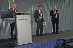  Prof. Dr. Wilhelm Bergthaler und Dr. Hans-Peter Fahrni stellen sich den Fragen des Auditoriums, Diskussionsführer Prof. Dr. Wortuba # Prof. Dr. Wilhelm Bergthaler and Dr. Hans-Peter Fahrni answer questions of the auditorium, presenter Prof. Dr. Wortuba 