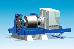  8	Motor mit Membrankupplung, Bremsscheibe, Antriebstrommel und Verlagerungskonstruktion • Bearing motor with diaphragm coupling (patent pending), brake disc, drive pulley and the patent-pending support structure 