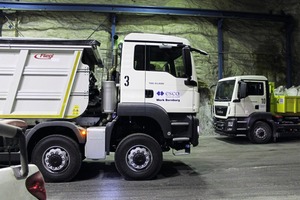  4 MAN trucks in the underground workshop 