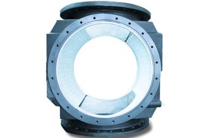  Rotary valve housing with wear-resistant ceramic lining 