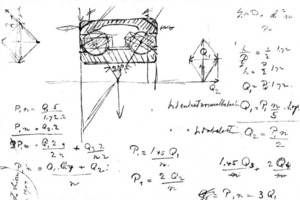  2 Sven Wingquists Skizze seines revolutionären zweireihigen Pendelkugellagers # Sven Wingquist's sketch of his revolutionary self-aligning double row ball bearings 