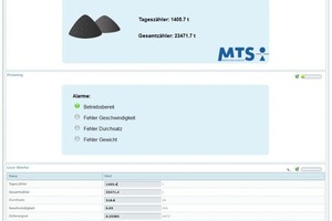  Screenshot: Darstellung der Bandwaagen-Leistungsdaten und weitere Betriebsparameter 