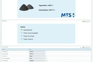  Screenshot: Representation of the performance data as well as other operating parameters of the belt weigher 