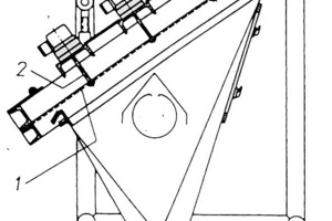  2 Schema einer elektromagnetisch, formschlüssig erregten Stößelschwingsiebmaschine der Fa. Rhewum 